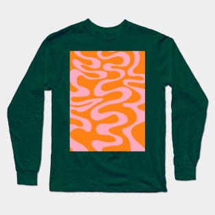 Swirly, Liquid Line Pattern in Pink and Orange Long Sleeve T-Shirt